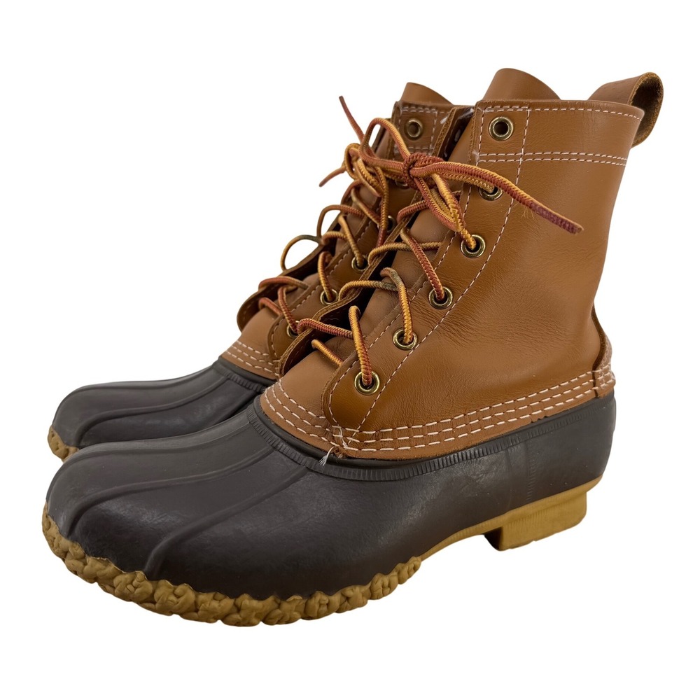 LL Bean Boots Mens 7M 8 Inch Duck Boots Tan Brown Made in USA 175064 Waterproof